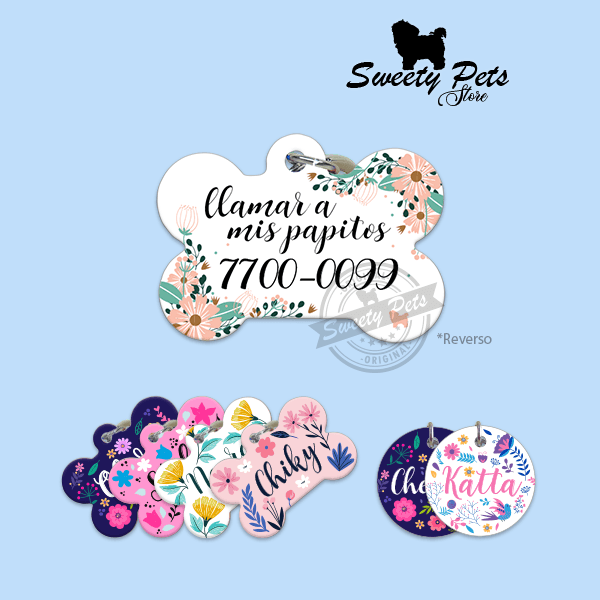 Accesorios para Perro Gato El Salvador - placas identificacion placa para perro tag id pet id -2 FLORES Placas para Perros - plaquitas para Gatos - identificación de Mascotas - pet id - El Salvador