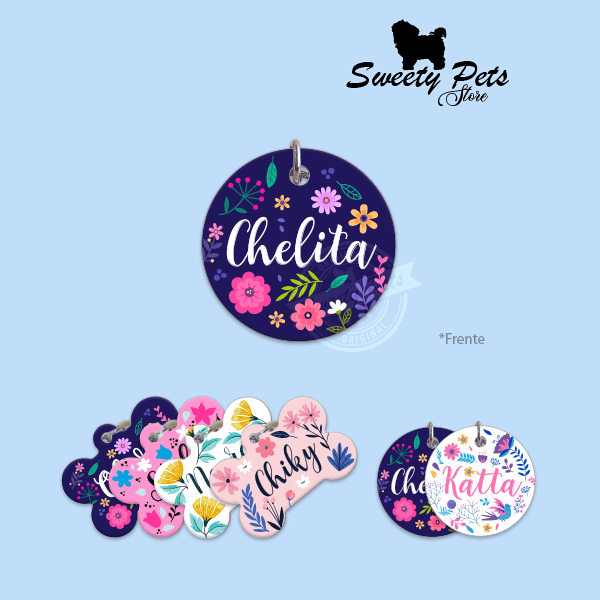 Accesorios para Perro Gato El Salvador - placas identificacion placa para perro tag id pet id -3 FLORES Placas para Perros - plaquitas para Gatos - identificación de Mascotas - pet id - El Salvador