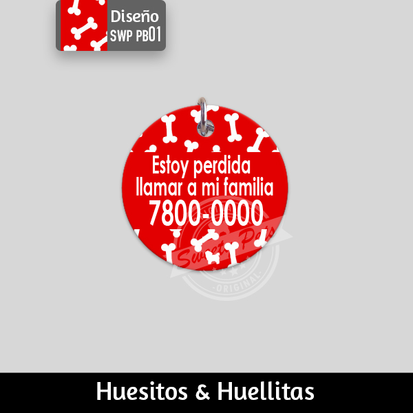 Accesorios para Perro Gato El Salvador – placas identificacion placa para perro tag id pet id – diseño SWP PB01 – Huesito Redonda