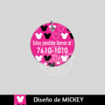 Ropa y accesorios para perro el salvador – placas id identificacion – diseño mickey mouse fucsia hueso circulo