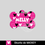 Ropa y accesorios para perro el salvador – placas id identificacion – diseño mickey mouse fucsia hueso circulo