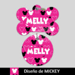 Ropa y accesorios para perro el salvador – placas id identificacion – diseño mickey mouse fucsia hueso circulo