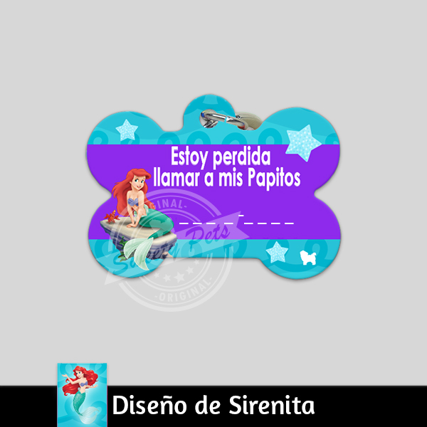 Ropa y accesorios para perro el salvador – placas id identificacion – diseño sirenita hueso circulo