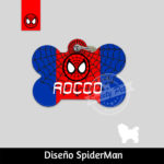 Ropa y accesorios para perro el salvador – placas id identificacion – diseño spiderman – Frente
