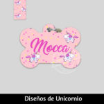 Ropa y accesorios para perro el salvador – placas id identificacion – diseño unicornios hueso circulos