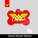 Ropa y accesorios para perro el salvador – placas id identificacion – diseño wonder woman rojo- Frente
