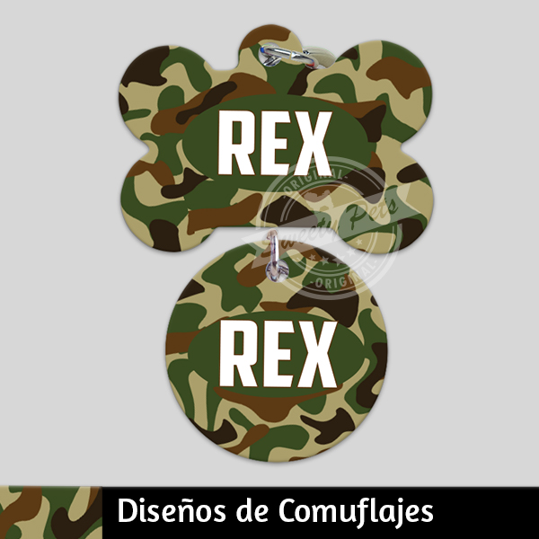 Ropa y accesorios para perro el salvador – placas id identificacion – diseños camuflajes hueso rueda