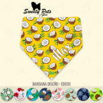 Bandana para perrito o gatitos -diseño FRUTAS – COCOS FONDO AMARILLO – ropa y accesorios para perro el salvador – Sweety Pets