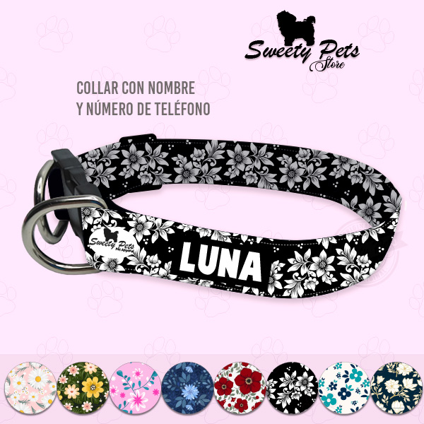 Collar con diseño para perro y gato – diseños de flores v2 1 – ropa y accesorios para mascotas El Salvador – Sweety Pets Store