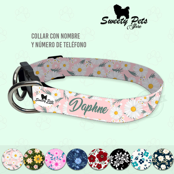 Collar con diseño para perro y gato – diseños de flores v2 1 – ropa y accesorios para mascotas El Salvador – Sweety Pets Store