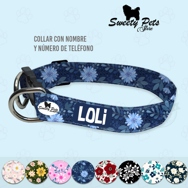 Collar con diseño para perro y gato – diseños de flores v2 1 – ropa y accesorios para mascotas El Salvador – Sweety Pets Store