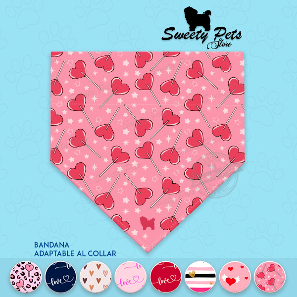 Bandana para perrito o gatitos – Valentine Hearts Collection – Paletitas de Corazon – ropa y accesorios para perro – Sweety Pets El Salvador