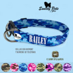 Collar identificacion para perro- camuflajes AZUL – ropa y accesorios para perro – Sweety Pets El Salvador