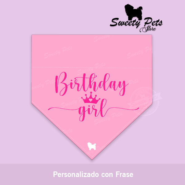 Bandana para perrito o gatitos - personalizada con frase Birthday girl - ropa y accesorios para perro el salvador - Sweety Pets