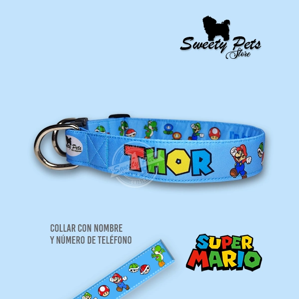 Collar identificacion para perro Diseño MARIO1 - ropa y accesorios para mascotas El Salvador - Sweety Pets Store
